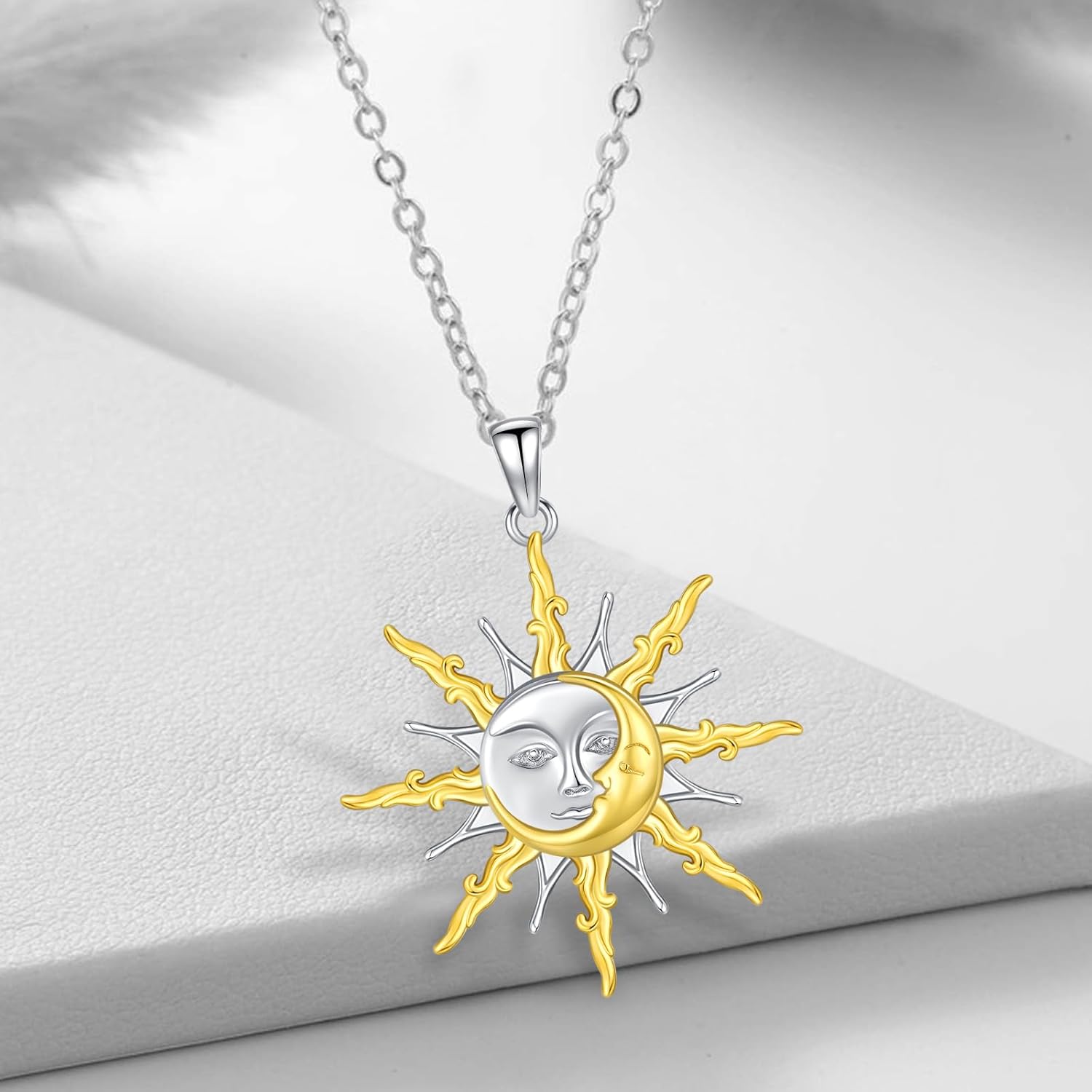 Sun and Moon Necklace 925 Sterling Silver Sun and Moon Face Necklace Sun Pendant Jewelry for Women - Image 2