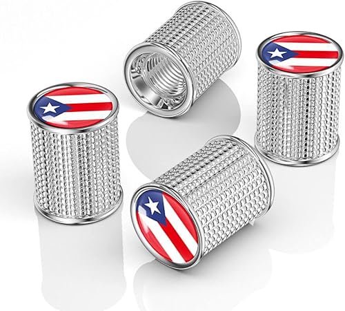 Miniatura 2 de Acespeed 4 tapas de metal para válvula de neumático de automóvil, tapas de vástago de válvula de neumático con bandera de Puerto Rico, tapas de