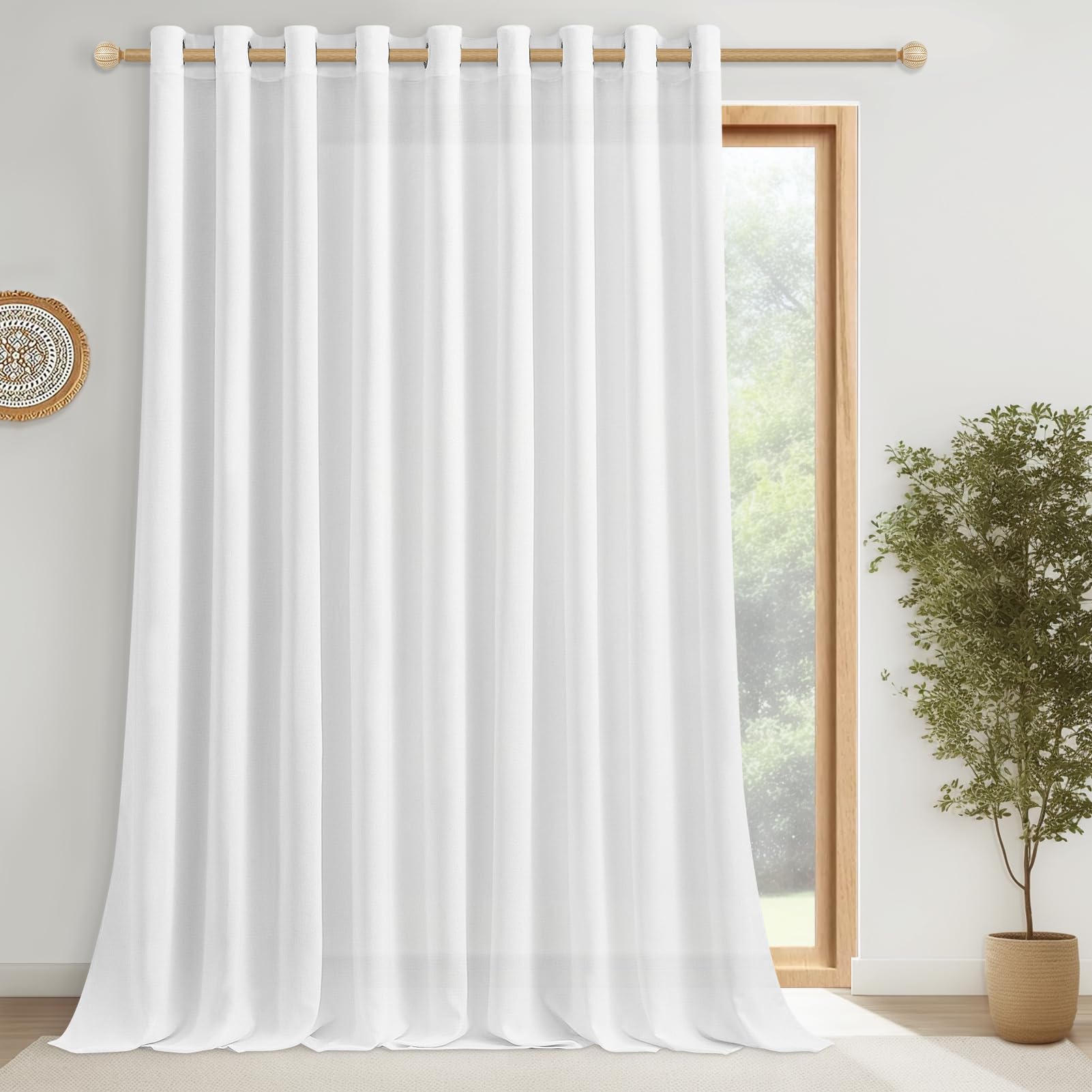 CUTEWIND Extra Breite Gardinen mit Ösen Weiß Leinenoptik Halbtransparent 1 Stück H 245 x B 300 cm Curtains Living Room Vorhang Weiss für Wohnzimmer Schlafzimmer Große Fenster
