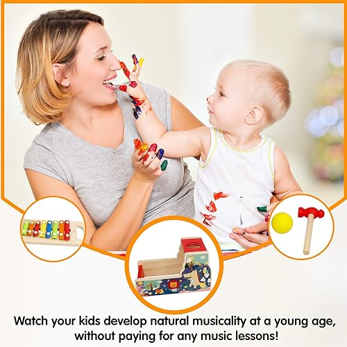 Miniatura 3 de Leo & Friends Banco Pound & Tap con xilófono deslizante, juguete musical de madera duradero para niños pequeños, juguete musical educativo para