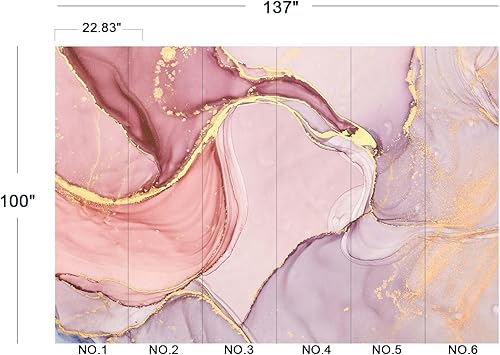 Miniatura 6 de Papel tapiz de pared rosa mármol dorado para dormitorio, 137 x 100 pulgadas