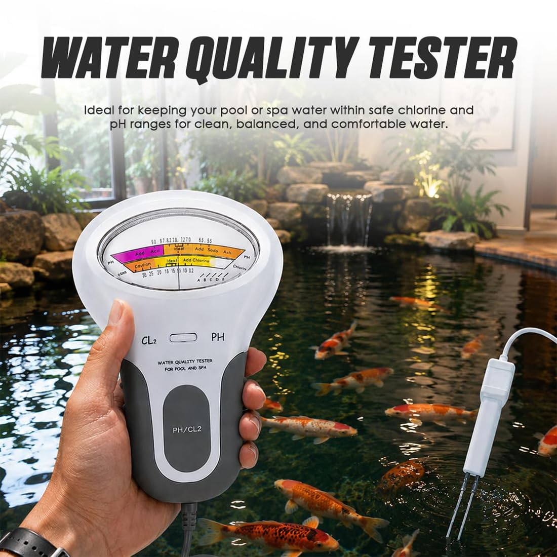 Testeur de pH et de chlore pour piscines, analyseur numérique de la qualité de l'eau, pH-mètre de chlore mesure Cl2 pour piscine, spa, aquarium de piscine de source chaude (1pc)