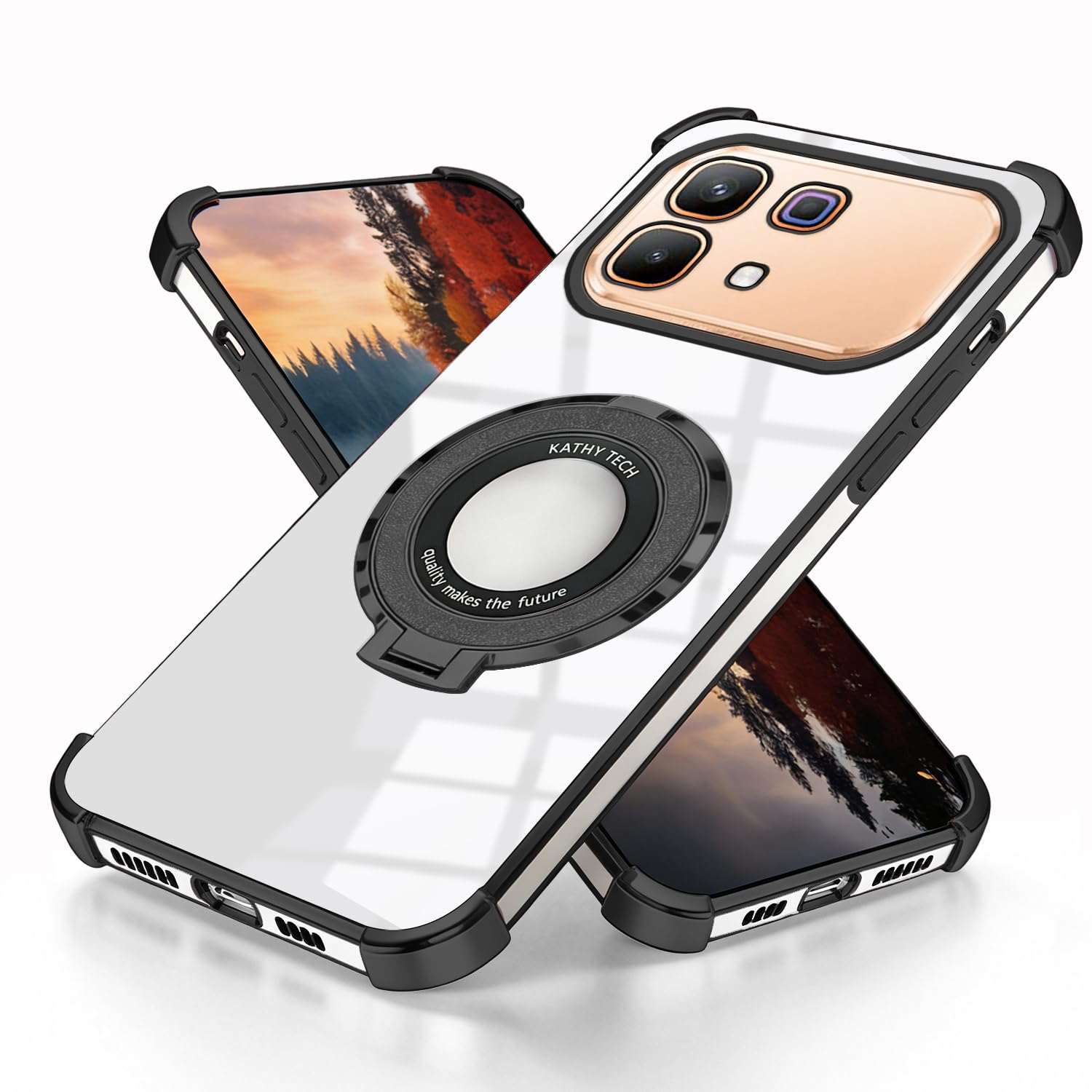 Compatible with Infinix Note 60 pro Case with Stand Kickstand, Ultra Cover for Infinix Note 60 pro Phone Case Stitch Silicone Clear Protection Slim Ring Stand Funda (Black)