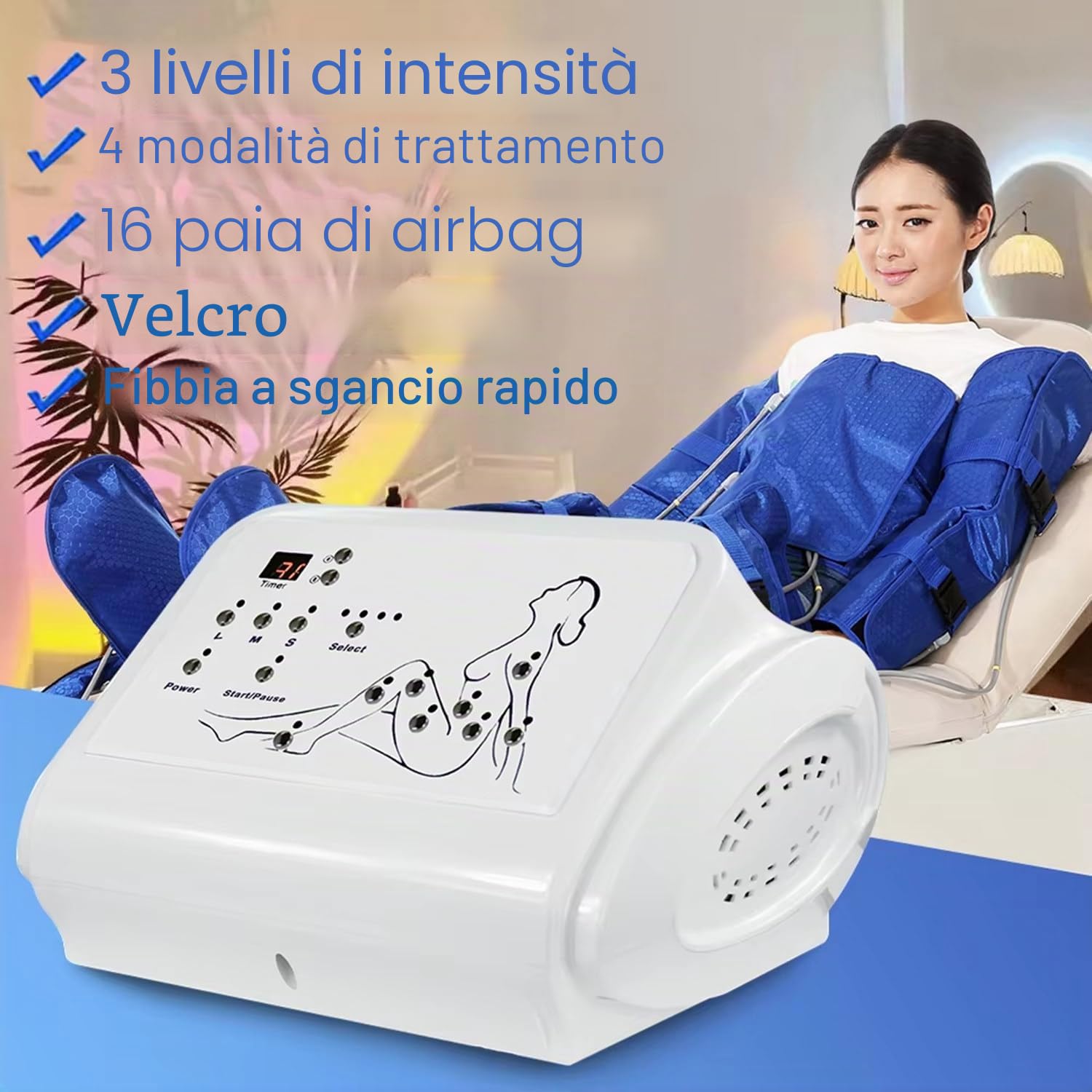 Pressoterapia Linfodrenaggio Professionale per Centro Estetico,Macchinario 16 Camere d'Aria Gambe E Braccia Addome,Tuta per Compressione d'Aria,Apparecchio per Riduzione Cellulite