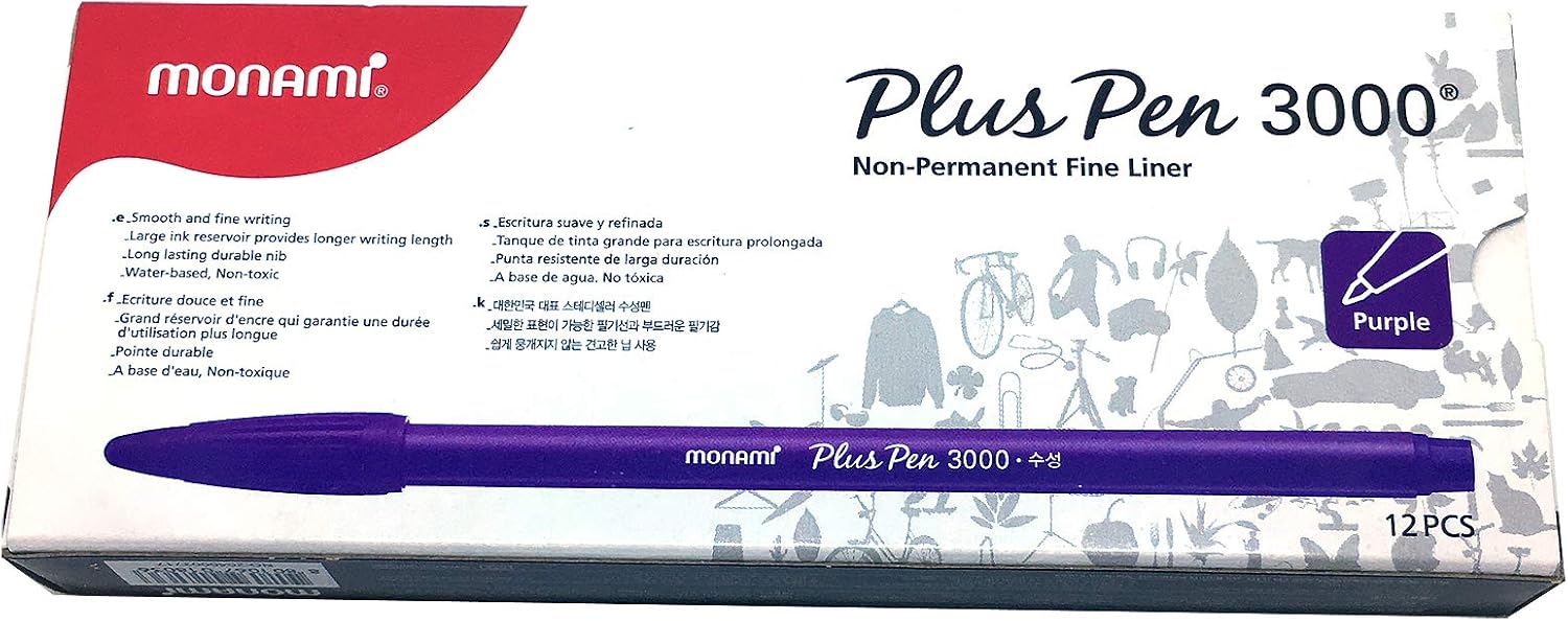 Monami Plus Pen 3000 Fine Sign Pen Felt Tip Water Based Ink [Pack of 12] - Purple image 2