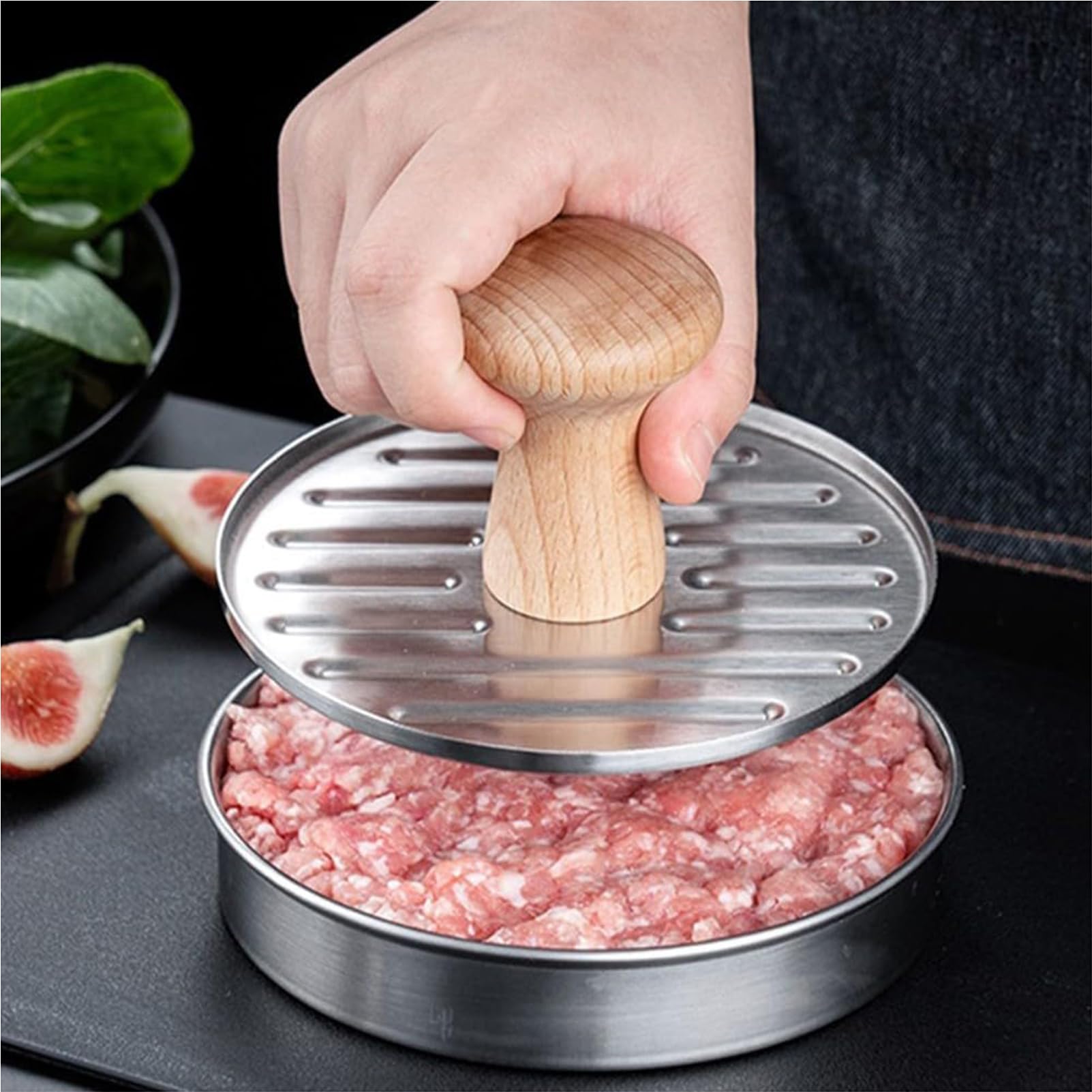 Hamburgerform, Hamburgerform aus Edelstahl, runde Form für Steaks, ideal für Hamburger, Fleischbällchen, Würstchen, Krabbenkuchen, Barbecues und allgemeines Kochen,Silber,6.8 x 13.3 cm