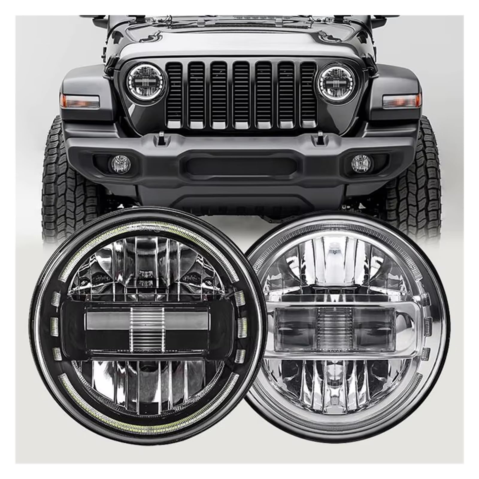 Faro Fari Anteriori Per Jeep Per Wrangler JK Per Fari Illimitati Led 12V 24V DRL Luce Di Marcia 7 Pollici LED Gruppo Ottico ProiettoreFaro(Nero)