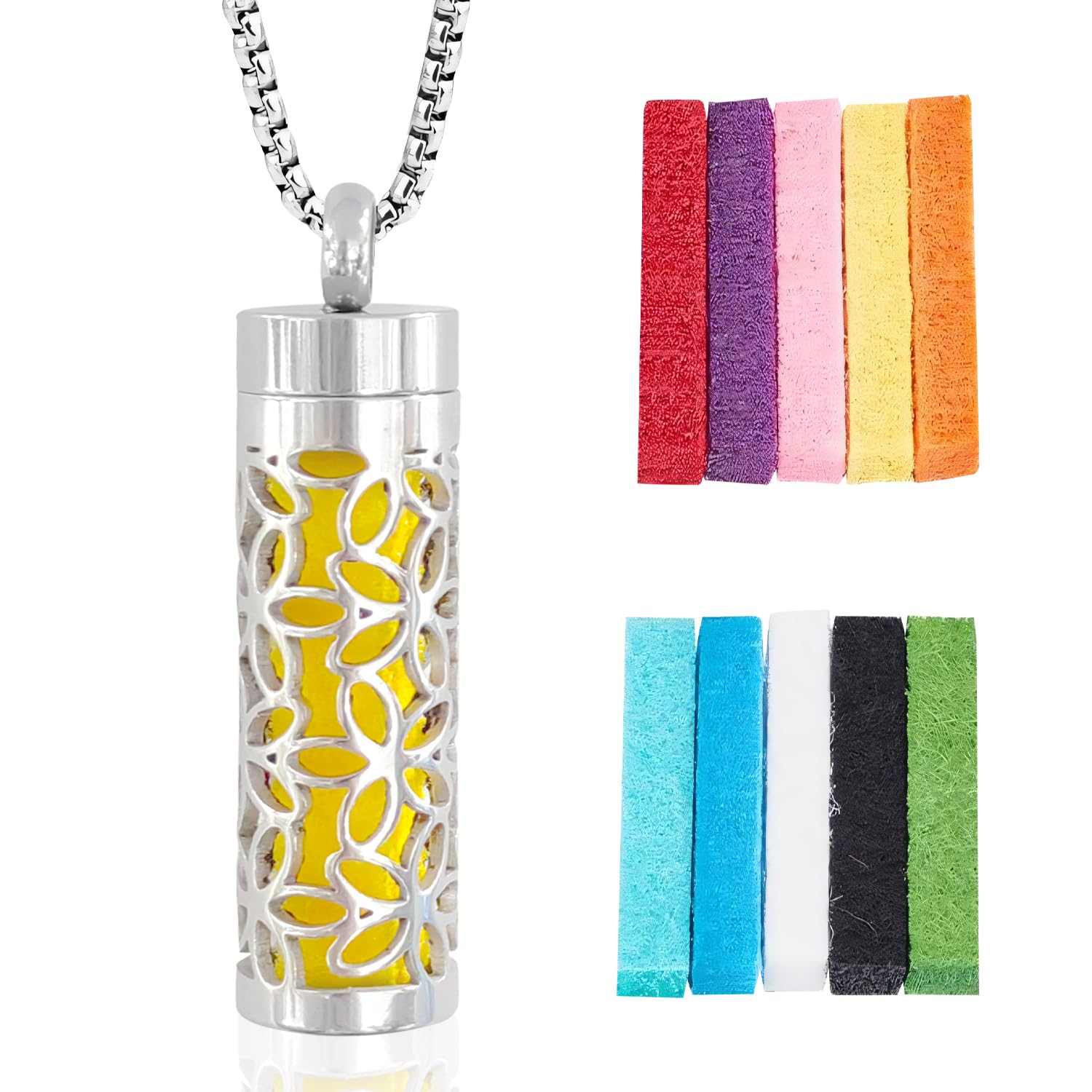 Collier Diffuseur d'Huiles Essentielles Acier Inoxydable avec 10 Tampons