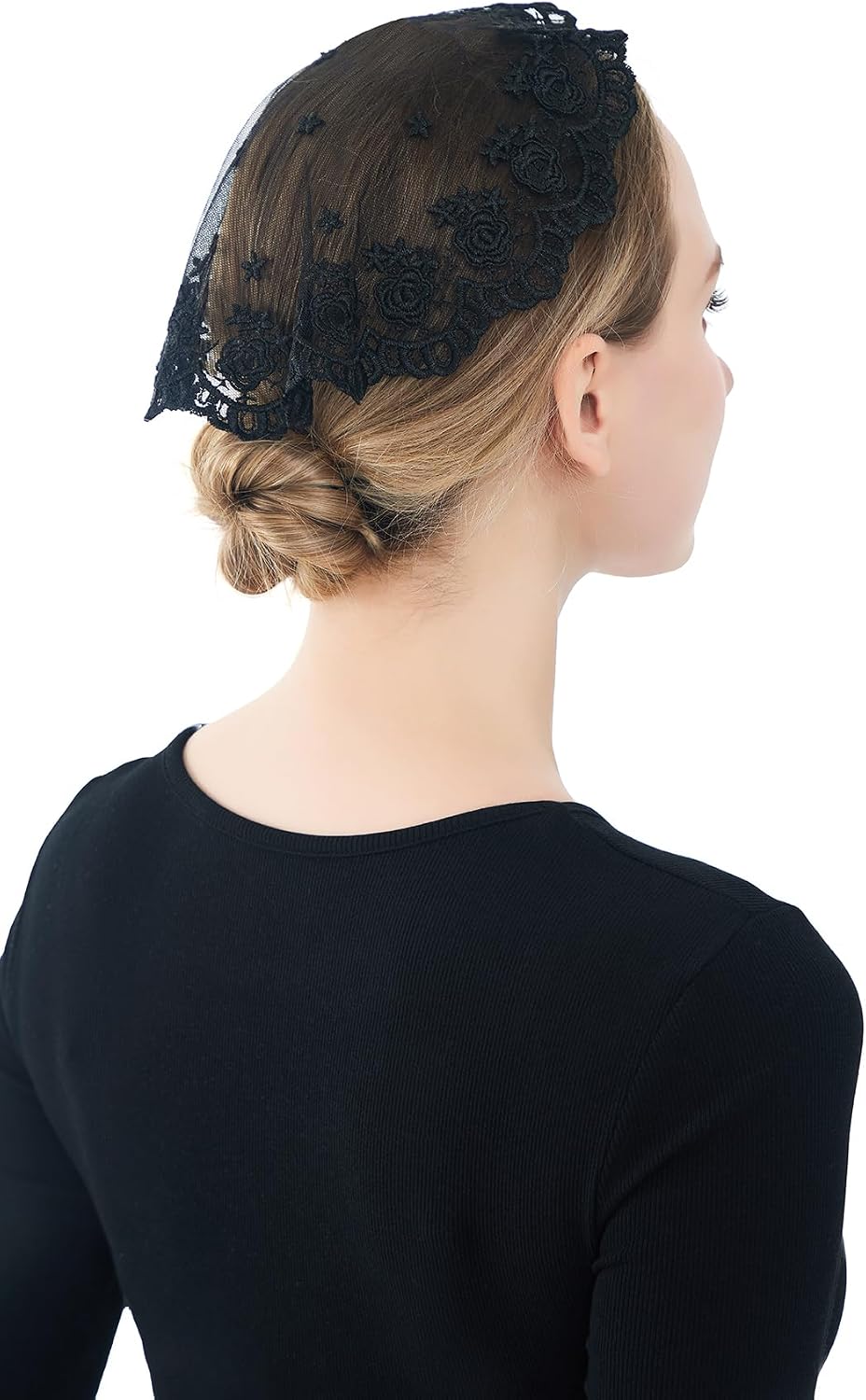 Wgior Catholic Church Small Circle Round Head Covering Floral Lace Mantilla Chapel Cap Veil Latin Mass Veils for Women Girls
