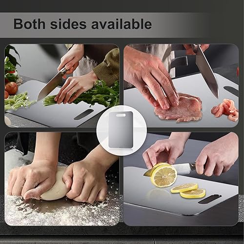 Miniatura 5 de Poreids Tabla de cortar de acero inoxidable 304, tabla de cortar de metal de doble cara para cocina, apta para lavavajillas, pequeña, 13.0 x 9.2