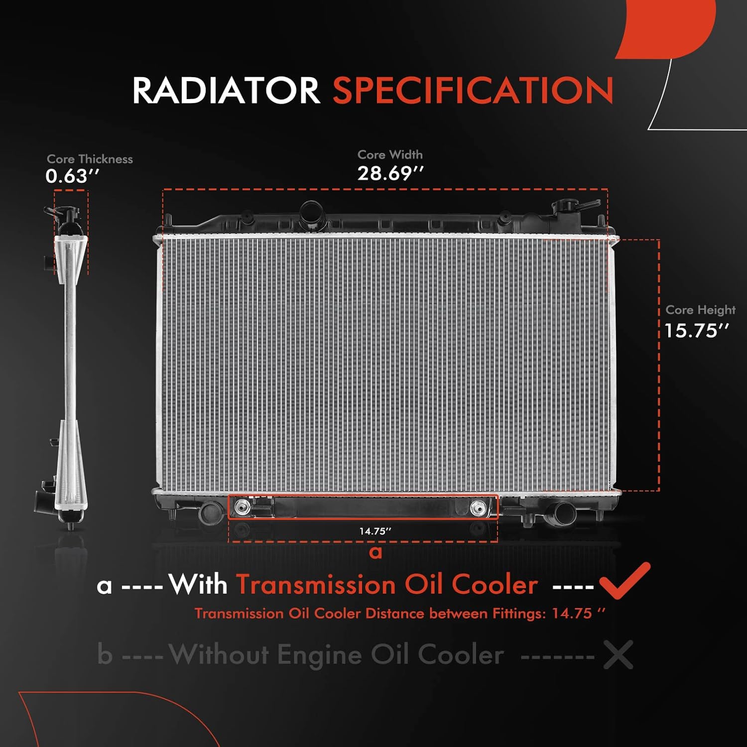 A-Premium Engine Coolant Radiator Assembly with Transmission Oil Cooler Compatible with Nissan Maxima 2007 2008 V6 3.5L, Automatic Transmission