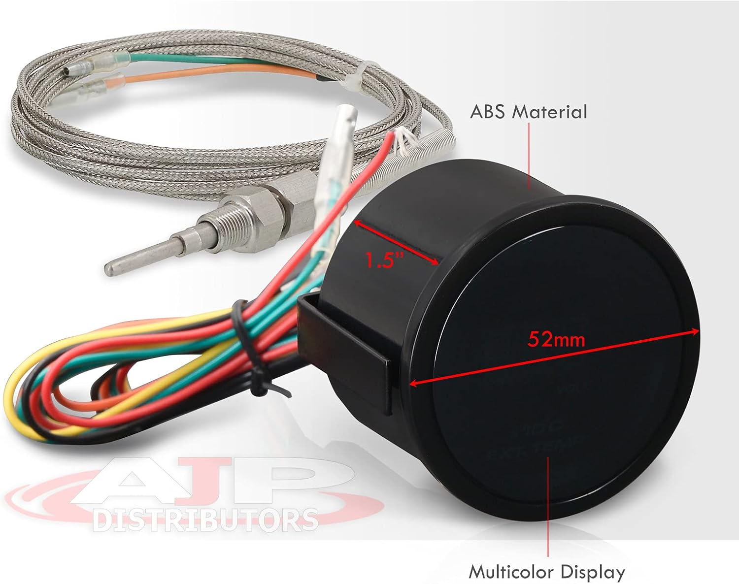 AJP Distributors Performance Racing Universal Car Auto JDM Sport Smoked Tint Digital Blue LED 2" INCH 52MM Turbo Exhaust Gas Temperature Meter Gauge Electric Multicolor Display Monitor + EGT Sensor