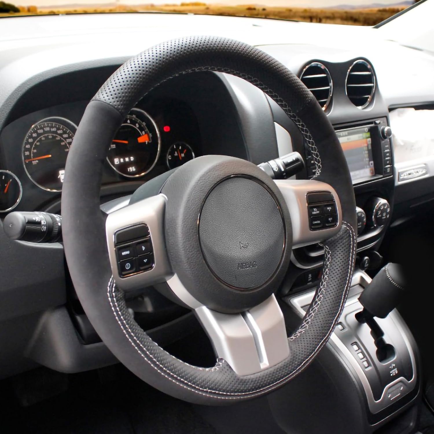 Loncky Hand Sewing Genuine Leather Custom Steering Wheel Covers for Jeep Compass 2011-2017 / Patriot 2011-2017 / Wrangler 2011-2018 / Grand Cherokee Laredo 2011-2013 / Liberty 2011 2012 Accessories