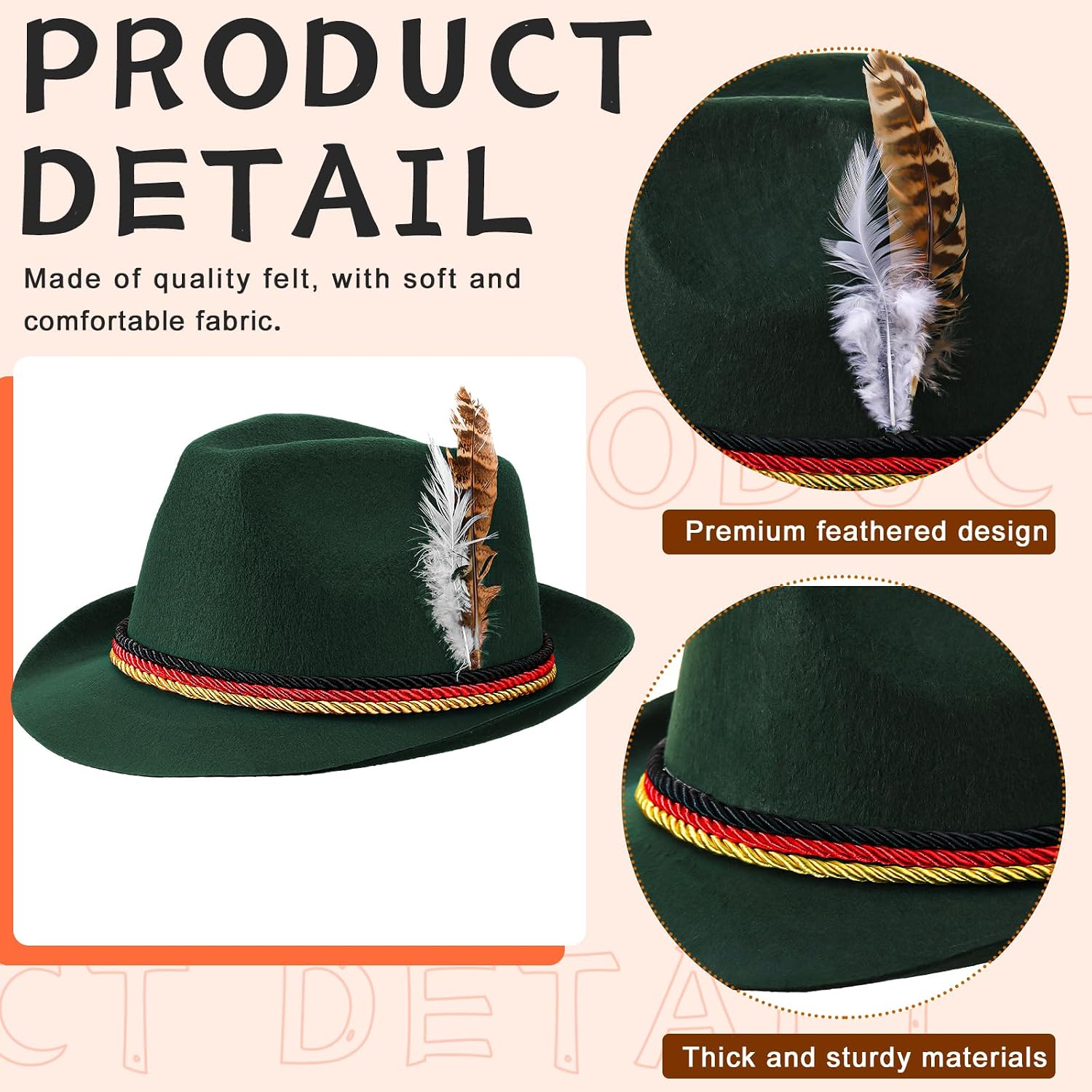 Berlune Oktoberfest Hats with Feather German Bavarian Hat Costume Accessories Oktoberfest Halloween Party Supplies Decor