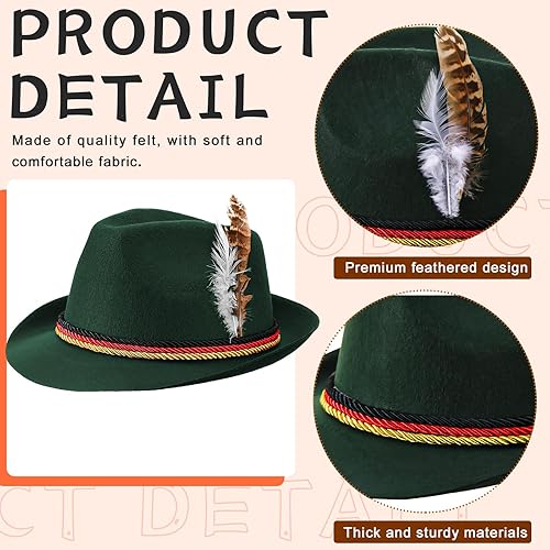 Miniatura 3 de 4 sombreros de Ktoberfest alemanes con plumas, sombreros bávaros para el Oktoberfest, accesorios de disfraz, fiesta de Oktoberfest, juego retro para