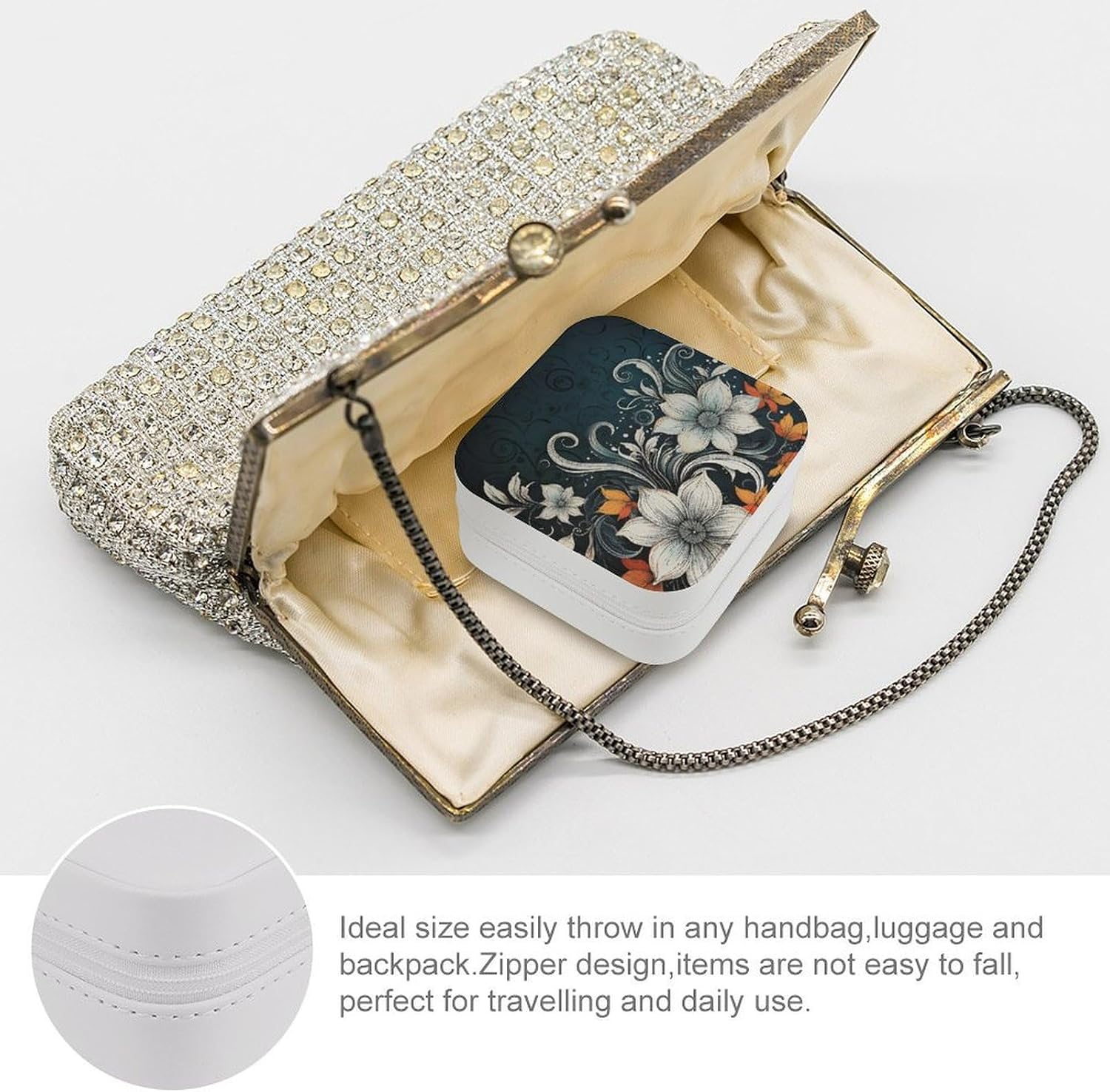 Novelty Boho Abstract Flowers Jewelry Case Personalized Leather Jewelry Box Mini Travel Jewelry Case Small Portable Jewelry Organizer for Ring Earrings Necklace Bracelet image 3