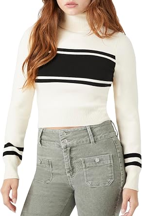 Forever 21 Womens Striped Turtleneck Sweater