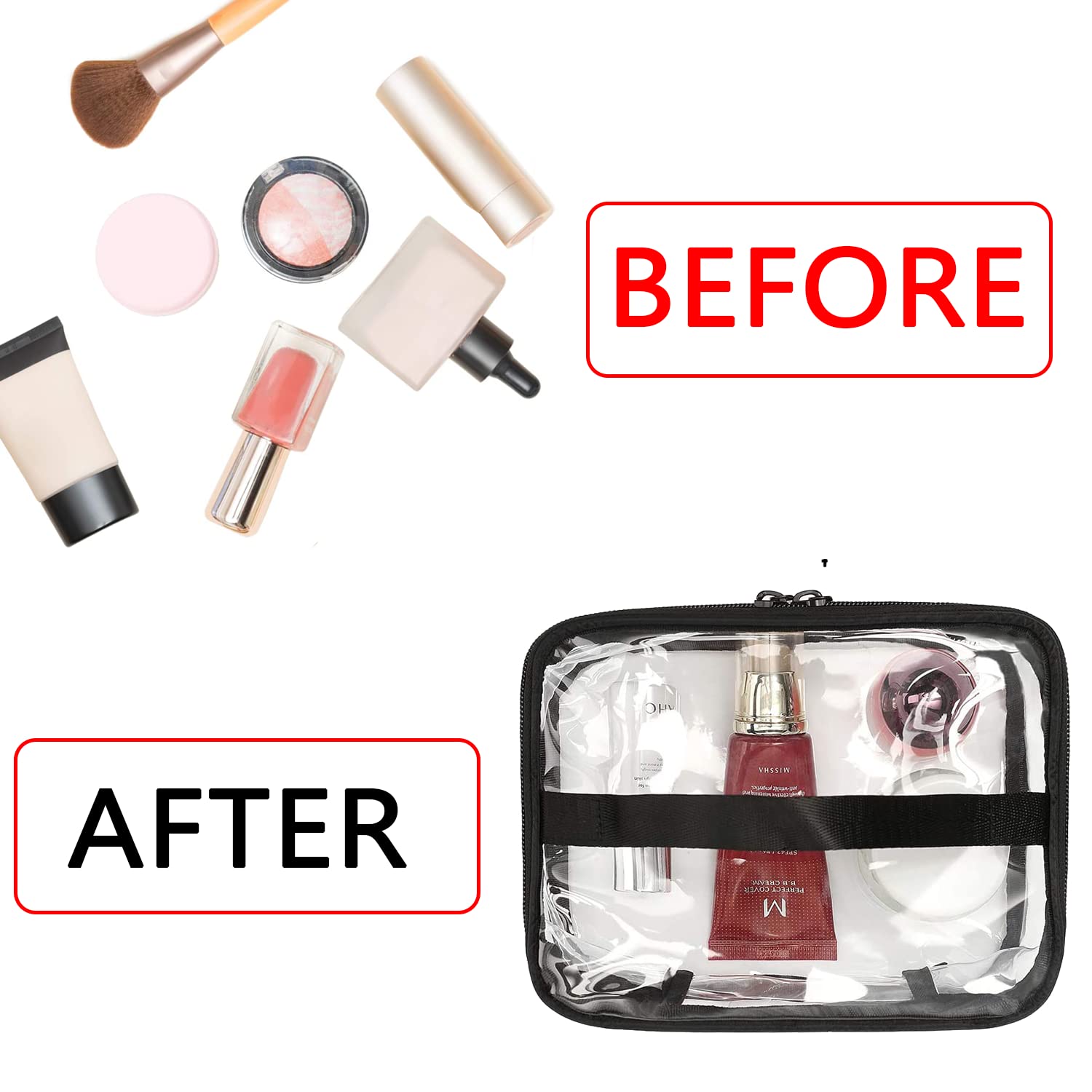 Borse da Toilette Trasparente 2 Pezzi Impermeabile PVC Sacchetto di Cosmetica da Viaggio Portatile Pochette Trucco con Cerniera per Uomini e Donne