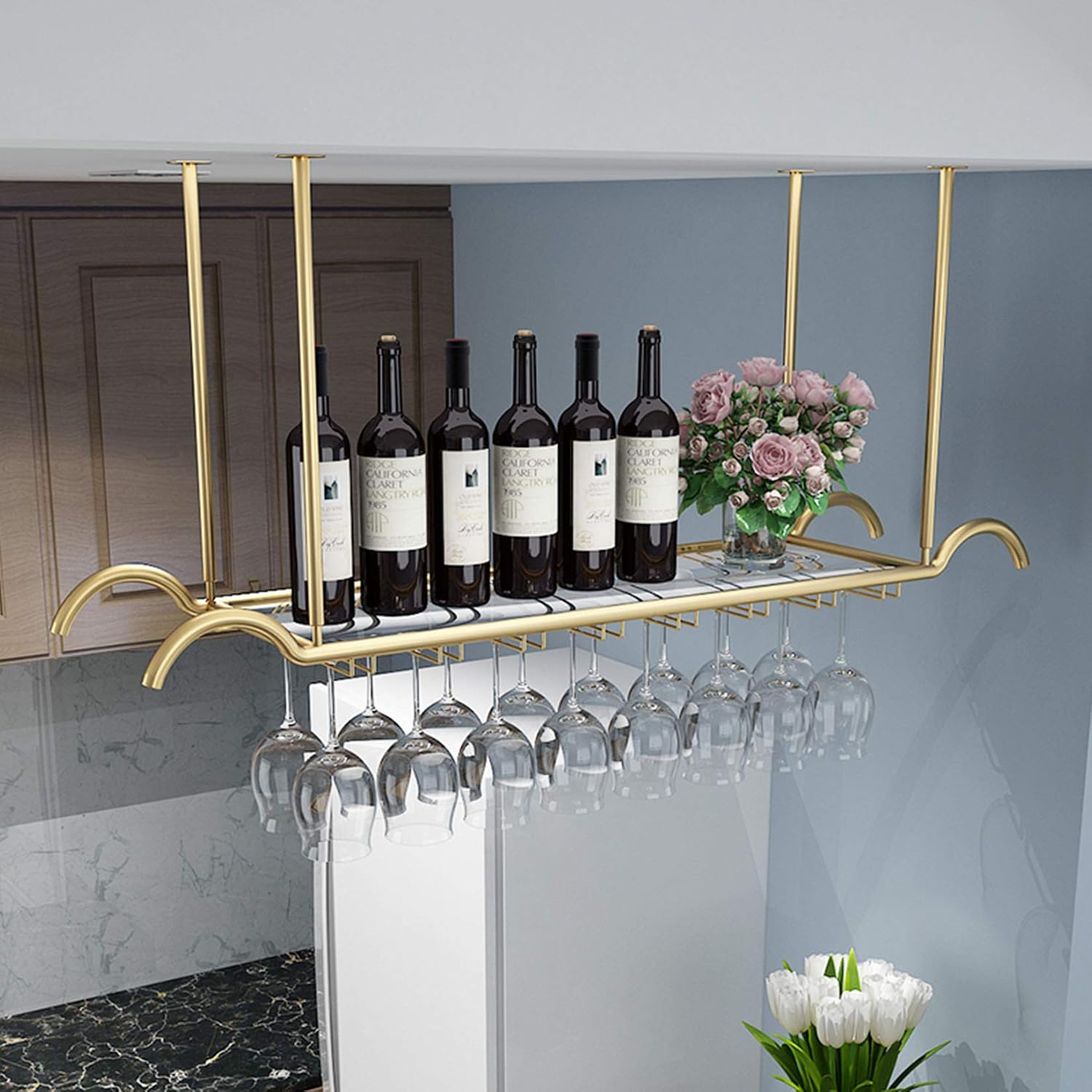 Rackall Mounted - Ceiling Racks, Simple Style Iron Hanging Glass Rack Ceiling Decoration Shelf for Bars, Restaurants, Kitchens Marriage