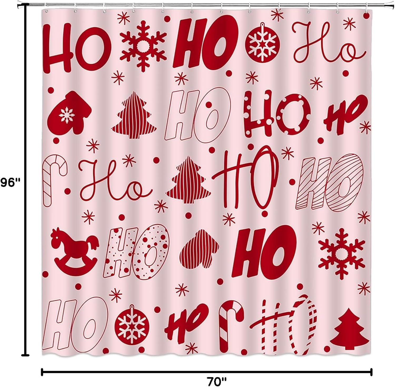 Christmas Shower Curtain Funny Red Ho Ho Snowflake Vintage Rustic Winter Holiday Pink Bathroom Decor Fabric Curtain with Hooks
