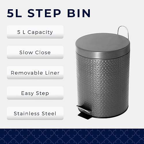 Miniatura 3 de Basurero de baño de 5 litros, 1.3 galones I para baño, de acero inoxidable, resistente al óxido, cubo de basura para dormitorio, bote de basura