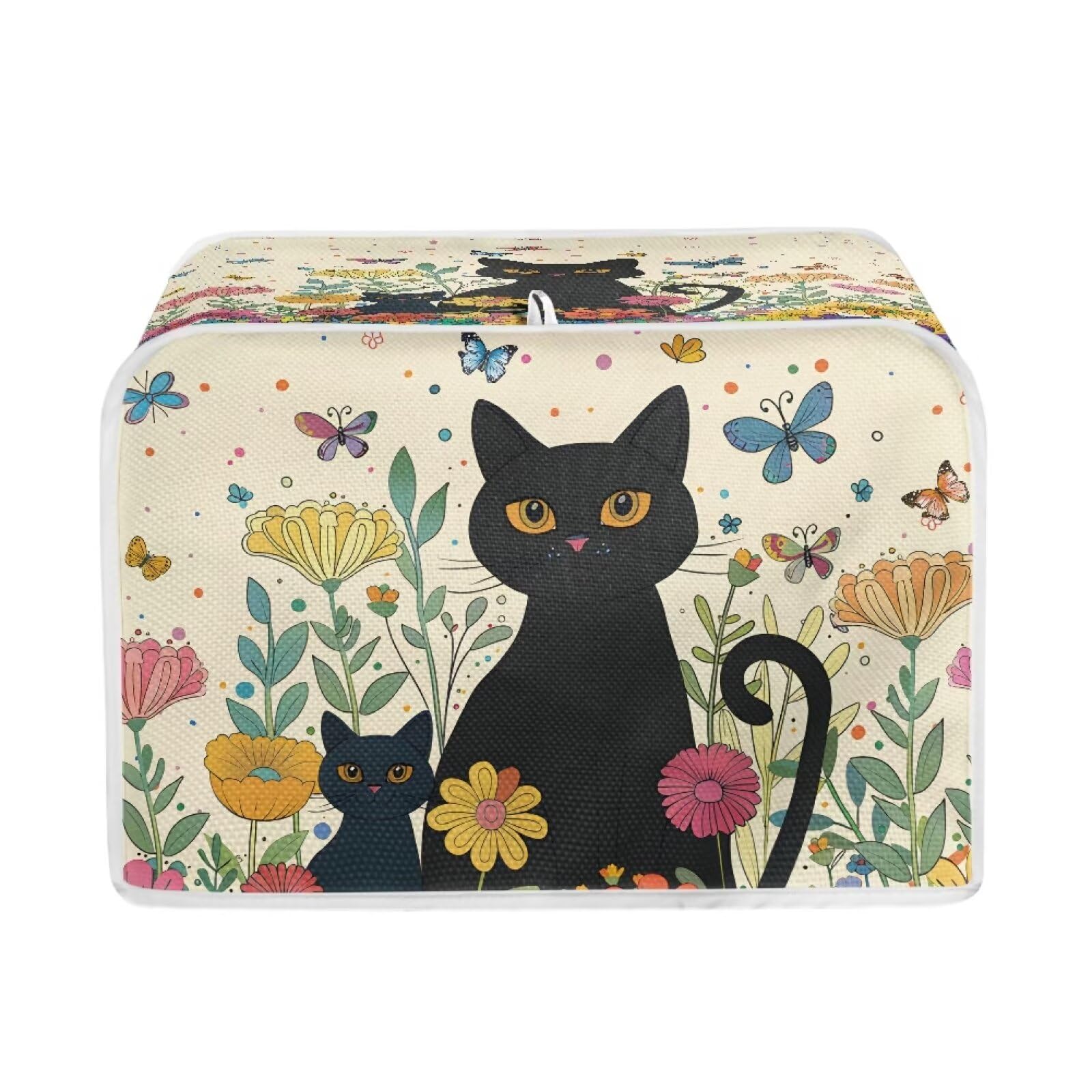 Talayituse Cat Butterfly Flower Print 4 Slice Toaster Dust Covers Kitchen Small Appliance Cover, Stain Resistant Dust Protection Bread Machine Cover with Top Handle, M