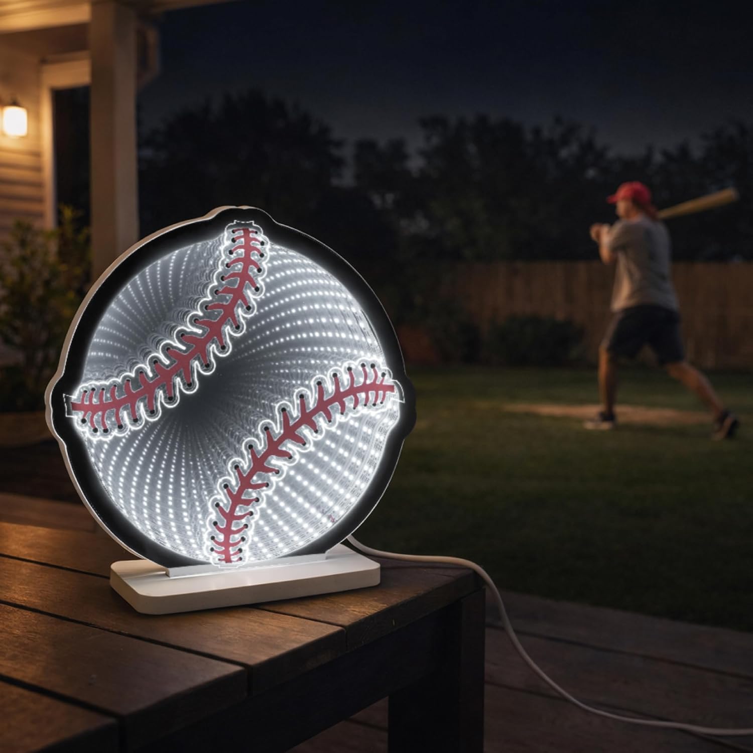 3D Baseball Infinity Mirror Light, 3D LED Infinity Mirror Night Light with Endless Stadium Tunnel Effect, USB Powered 3D LED Lights for Man Cave & Game Room Decor, Gift for Boys Men, 9.1"