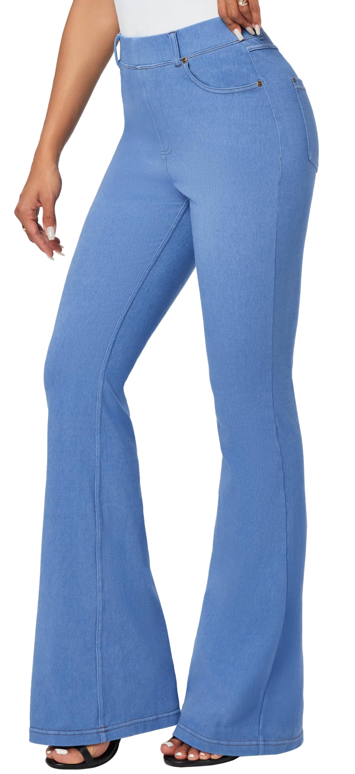 IUGA Bell Bottom Jeans for Women High Waisted Stretchy Pull On Flare Jeans Wide Leg Leggings Tummy Control Flare Pants