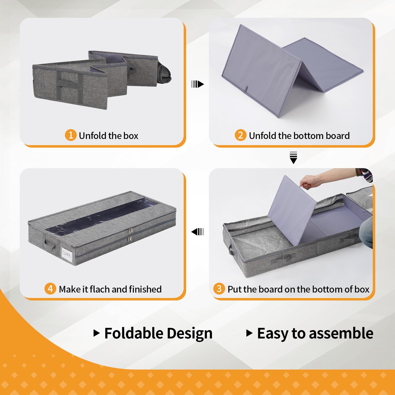GARPROVM Caja de almacenamiento estable para debajo de la cama, juego de 3 unidades, 85 x 40 x 12 cm, forma estable, con cremallera central, almacenamiento para edredones, ropa, ropa de cama, mantas