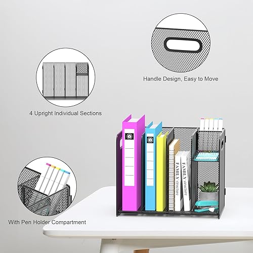 Miniatura 3 de samstar Soporte para archivos de revista con 4 clasificadores de archivos verticales, organizador de archivos de escritorio, estantes para