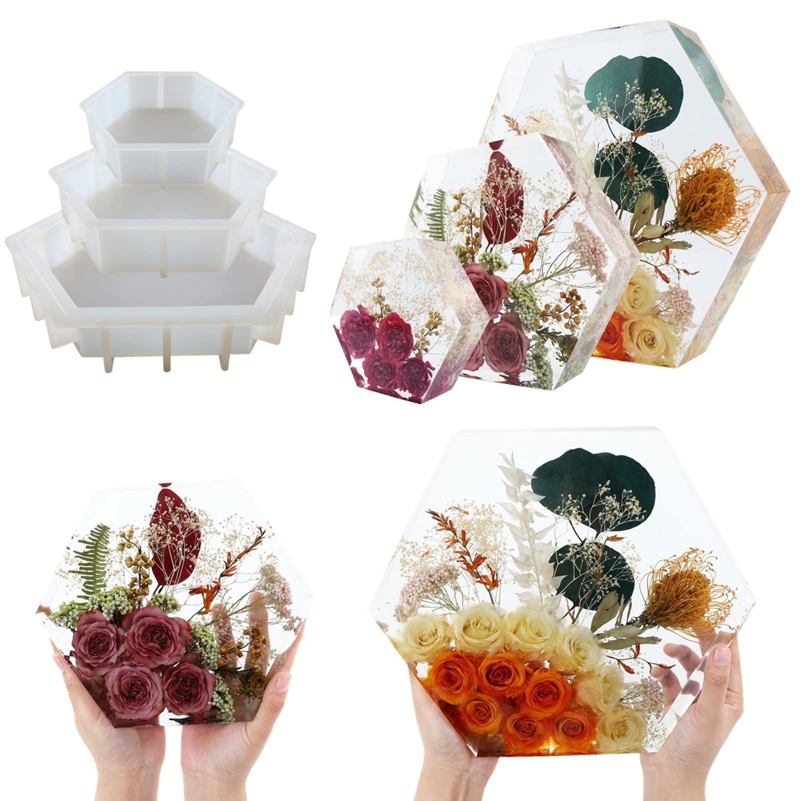 Moule en résine époxy, grand, moyen et petit, mise à niveau, moule Hexagonal en Silicone pour préserver les fleurs, bricolage, cadeaux de mariage, de saint-valentin, moules de décoration intérieure