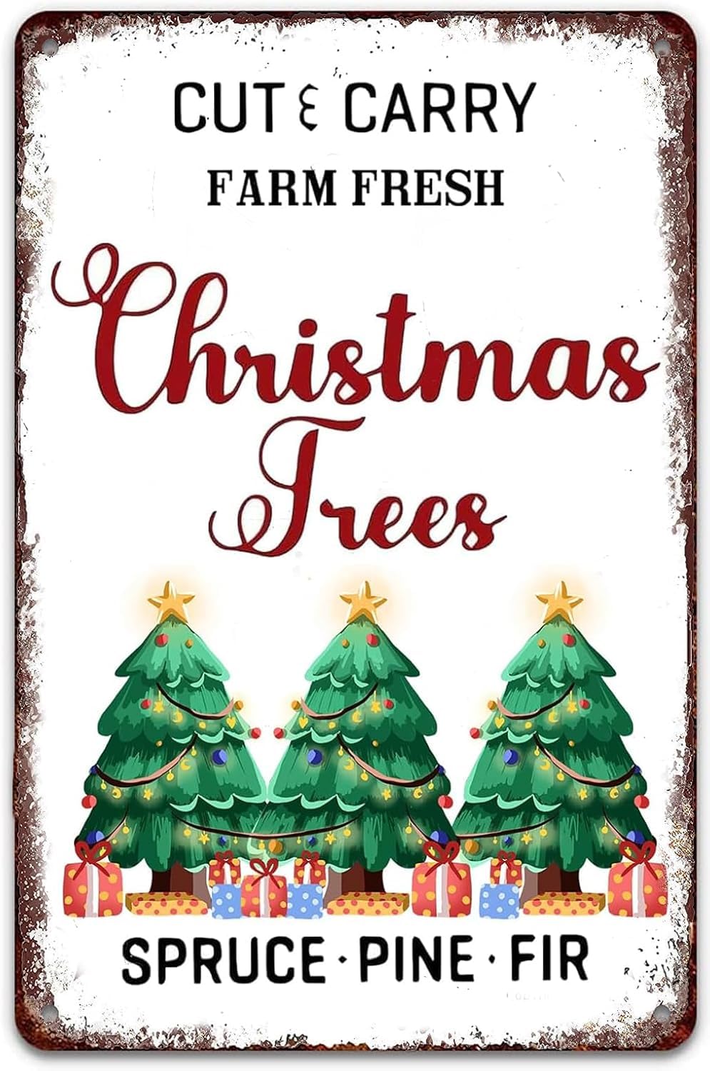 SMAZDFXX Christmas Trees Metal Tin Sign Vintage Christmas Wall Decor Inspirational Quote Tin Poster Plaque for Home Farm Pub Shop Man Cave Restaurants Cafes Bar Club 8"x12"