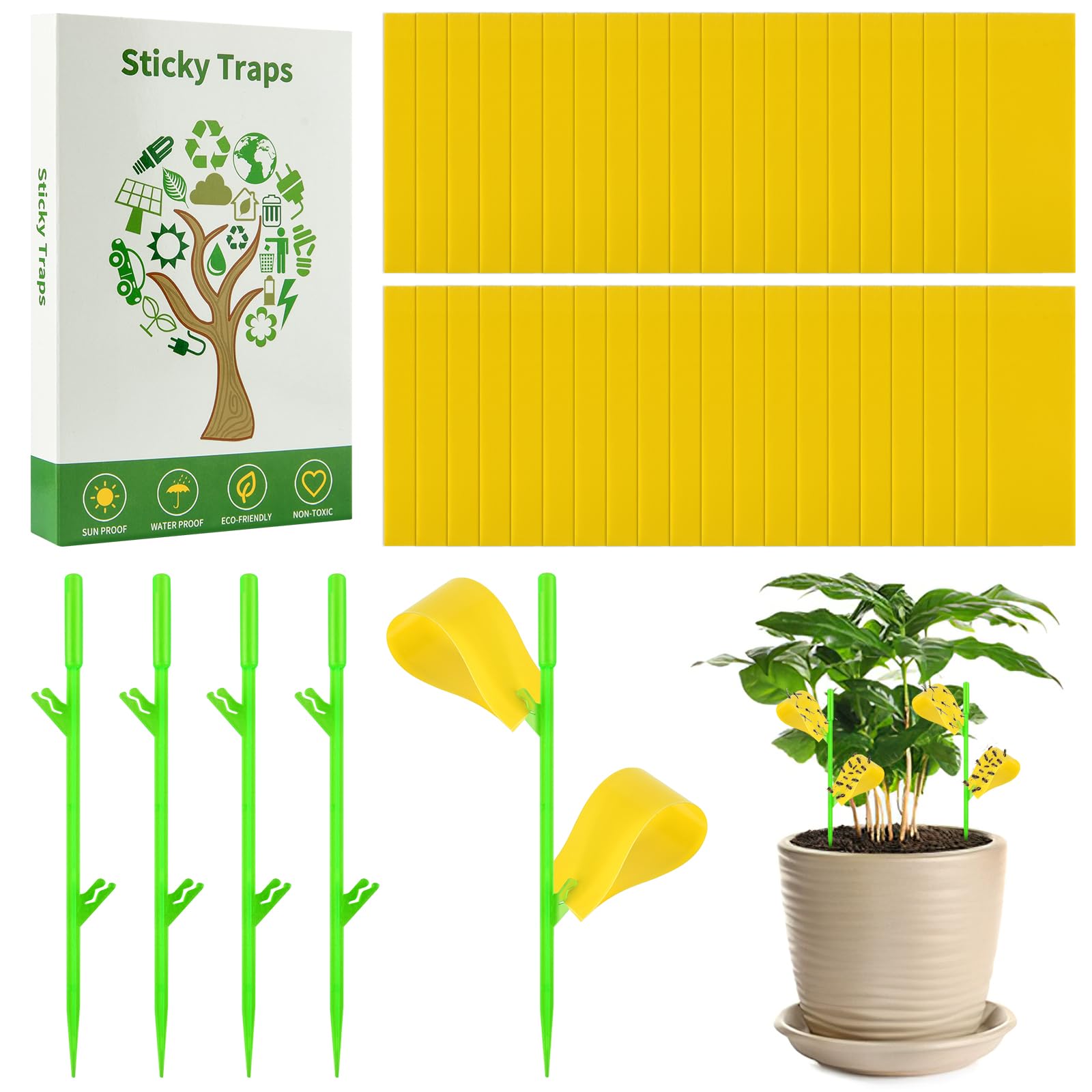 Fruit Fly Traps, Triitech 50 Pack Yellow Sticky Fly Traps, Flying ...