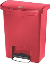 Rubbermaid Commercial Products Streamline Slim Step-On Plastic Trash Can, 8 Gallon, Red, Hands-Free Garbage Can for Medical Waste in Hospitals/Lab/Emergency/Patient Rooms