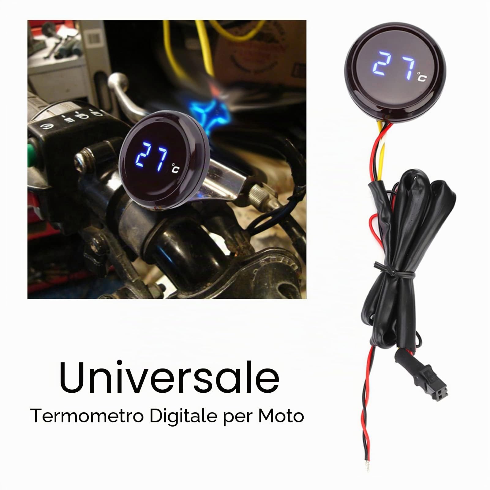 Moto Termometro Digitale Misuratore di Temperatura Termometro LCD Digitale Universale per Moto 12V GSX-S750 S 1000R(Luce blu)
