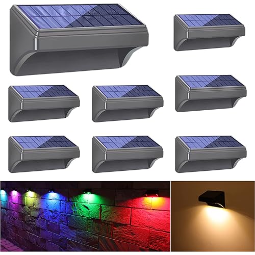 Bridika Solar Fence Lights, Fence Lights Fence Solar Lights Outdoor Waterproof Warm White & Color Glow LED Solar Lights for Backyard, Patio, Deck Railing, Stair Handrail and Wall (8 Packs, Mini Size)