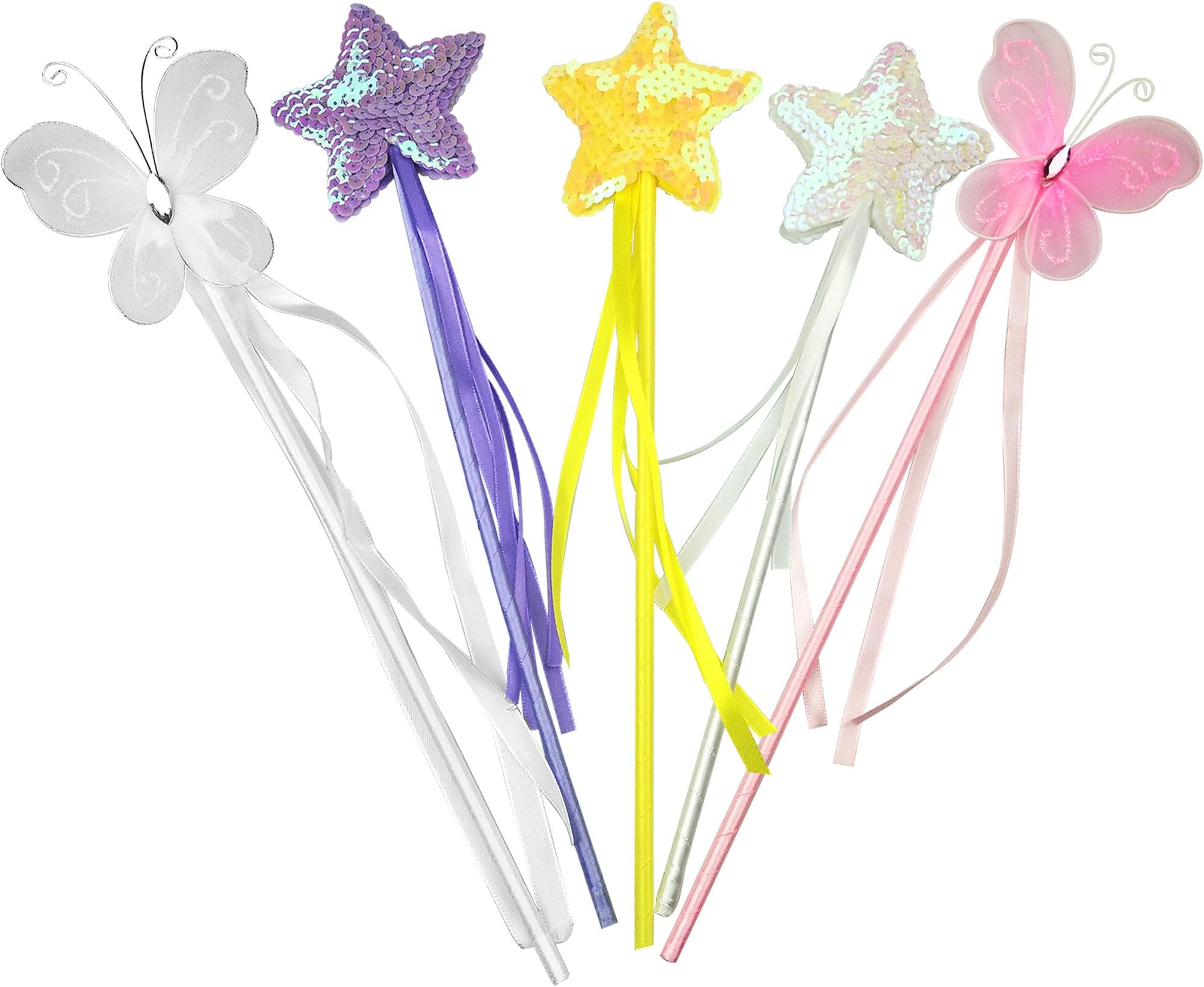 Princess Wand Kit for Girls Magical Toy Wands for Dress Up Halloween Costume Magic Shows Cosplay Birthday Party Baby Showers Butterfly and Star Wands