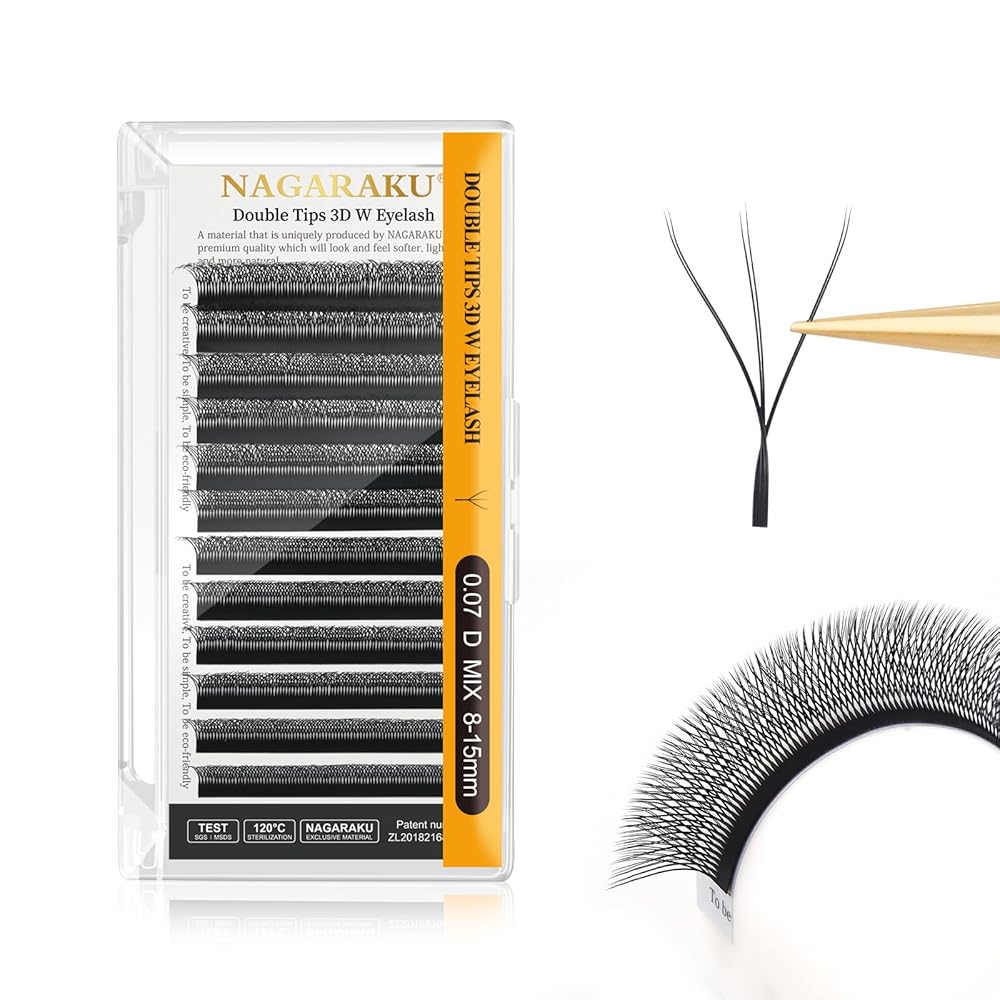 NAGARAKU WW Eyelash Extensions Supplies Double W lash Premade Fans 6D Russian Volume Faux Mink Matte Black 12 rows Cluster Pre Fanned Wispies Crisscross Clover False Lashes(0.07mm D curl 8-15mm Mix)