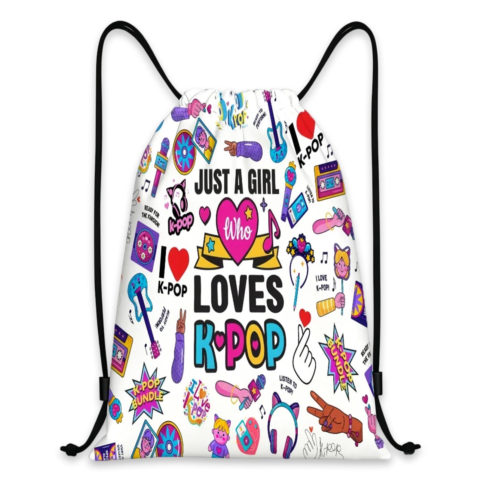 Onperpoe K Pop Drawstring Bags, Kpop Gym PE Bag for Sport, Travel, School, Gifts for Girls K-pop Fans Korean Music Lovers, String Bag for Beach Swimming Pool โ image 1