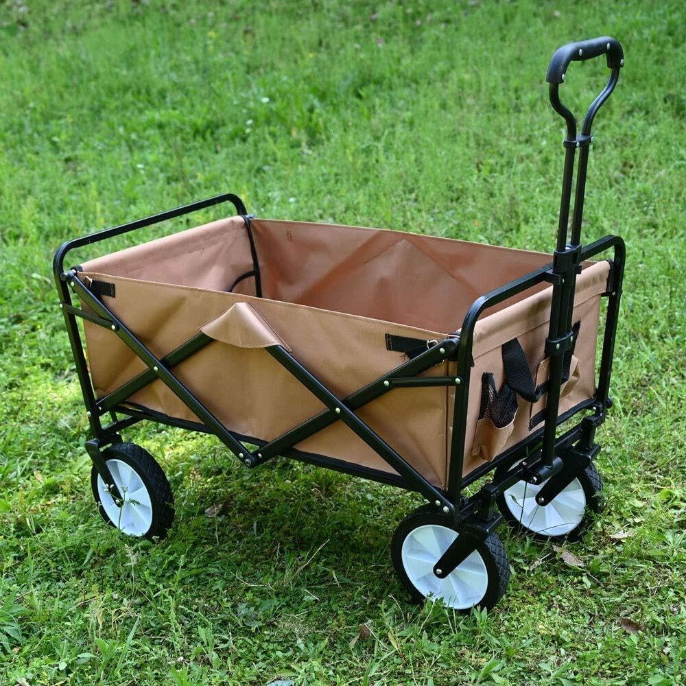 Folding Garden Cart Pull Wagon with Adjustable Handle, 360° Rotating Wheels, 60kg Load Capacity, Portable for Camping, Beach, Shopping(Type 1)