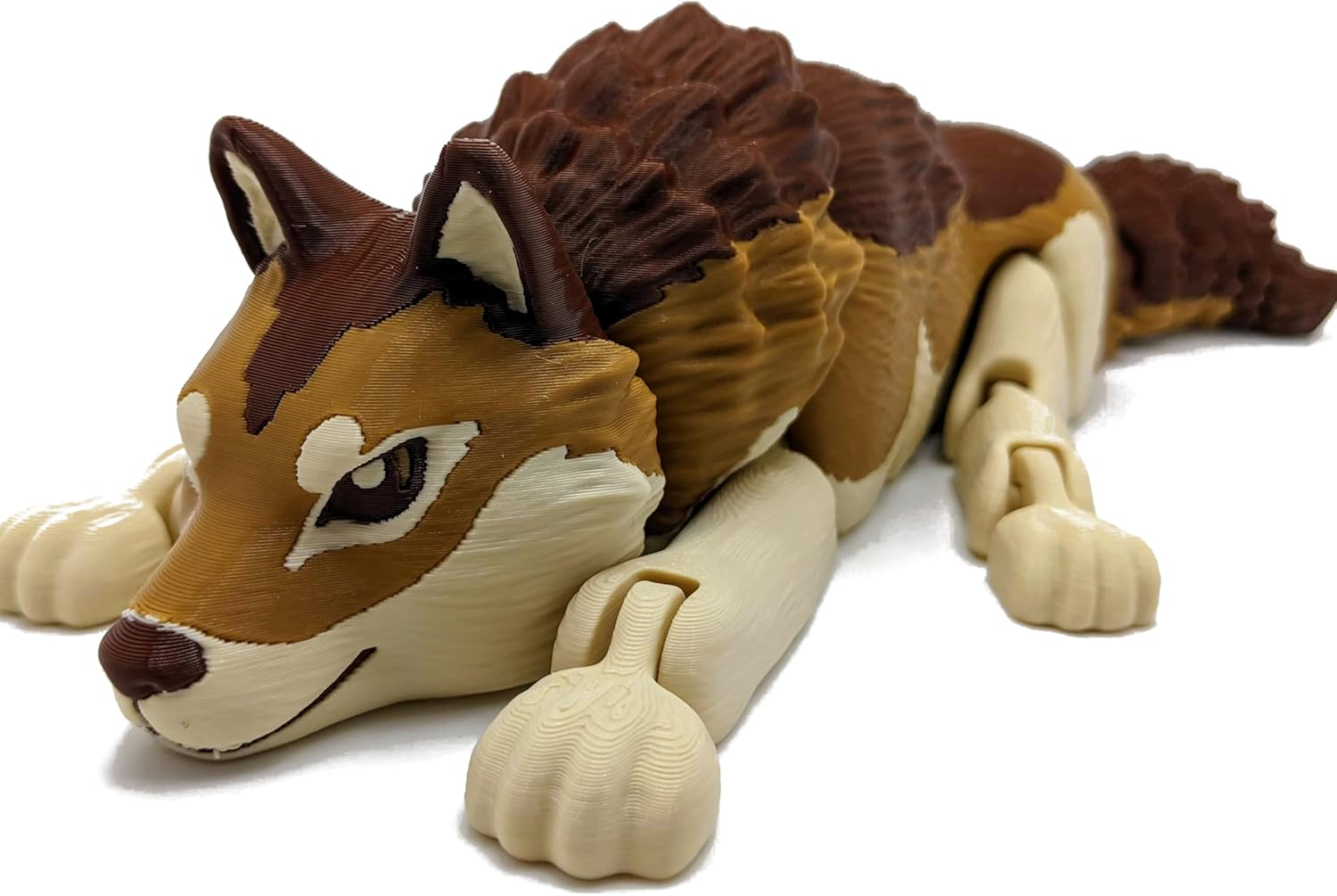 3D MENAGERIE 3D Printed Wolf - Customizable, Made to Order Articulated Fidget Toy (Giant, Brown)