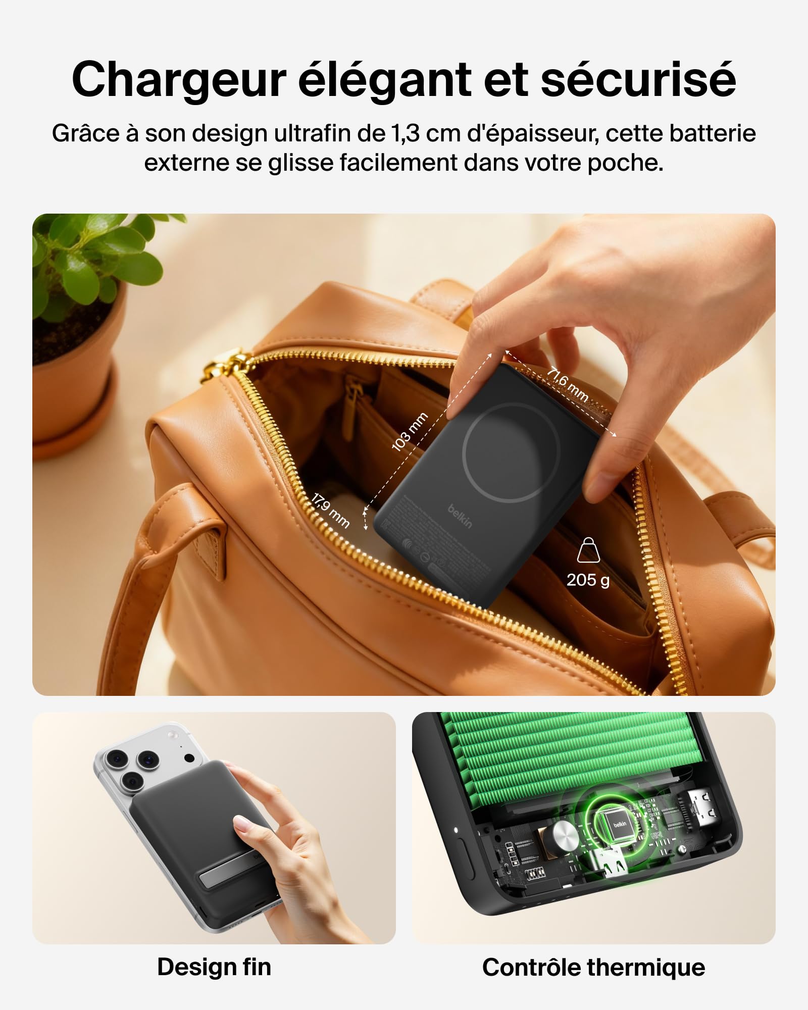 Belkin BoostCharge Slim Batterie Externe Magnétique 10K Et Béquille - Noir