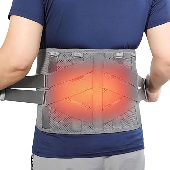 Heated Back Brace Rechargeable for Lower Back Pain Relief, Heating Lumbar Support Belt with 7 Metal Stays, 3 Heat Levels for Men Women Herniated Disc, Scoliosis,Sciatica M