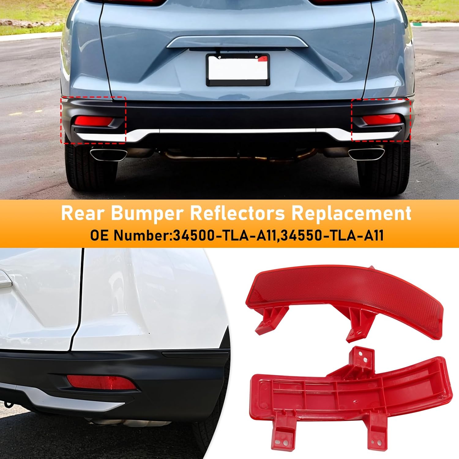 Compatible with Honda CRV Rear OS Bumper Reflector 2020-2022,Left Driver & Right Passenger Side Red Marker Trim Replacement for 34500-TLA-A11,34550-TLA-A11,CRV Back Reflector Light W/O Bulb,2PC