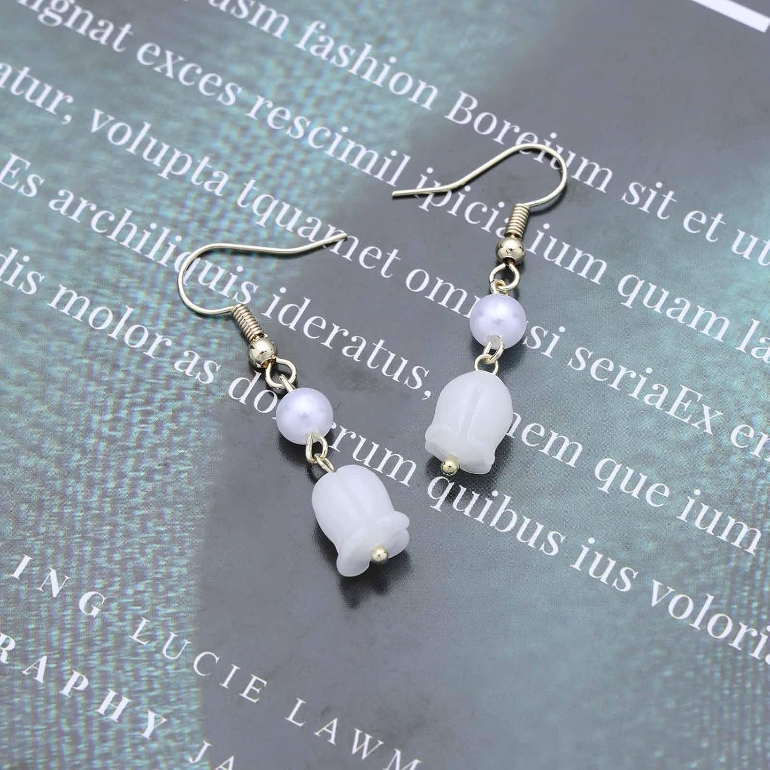 Boho Tulip Flower Drop Earrings White Flower Pearl Earring Acrylic Floral Dangle Earring Lily Of Valley Flower Earrings Jewelry for Women - Image 6