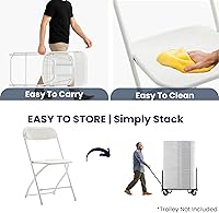 Vista 6 de BTEXPERT® Juego de 2 sillas plegables de plástico blanco, marco de acero, silla comercial de alta capacidad para eventos, juego ligero para oficina