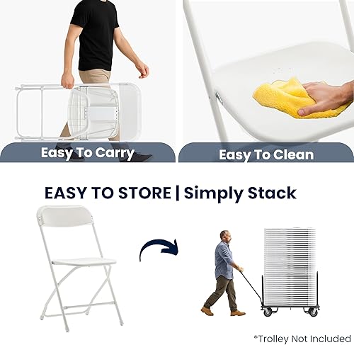 Miniatura 6 de BTEXPERT Sillas plegables de plástico blanco para interiores y exteriores, marco de acero, comercial, capacidad de peso de 650 libras, asientos para