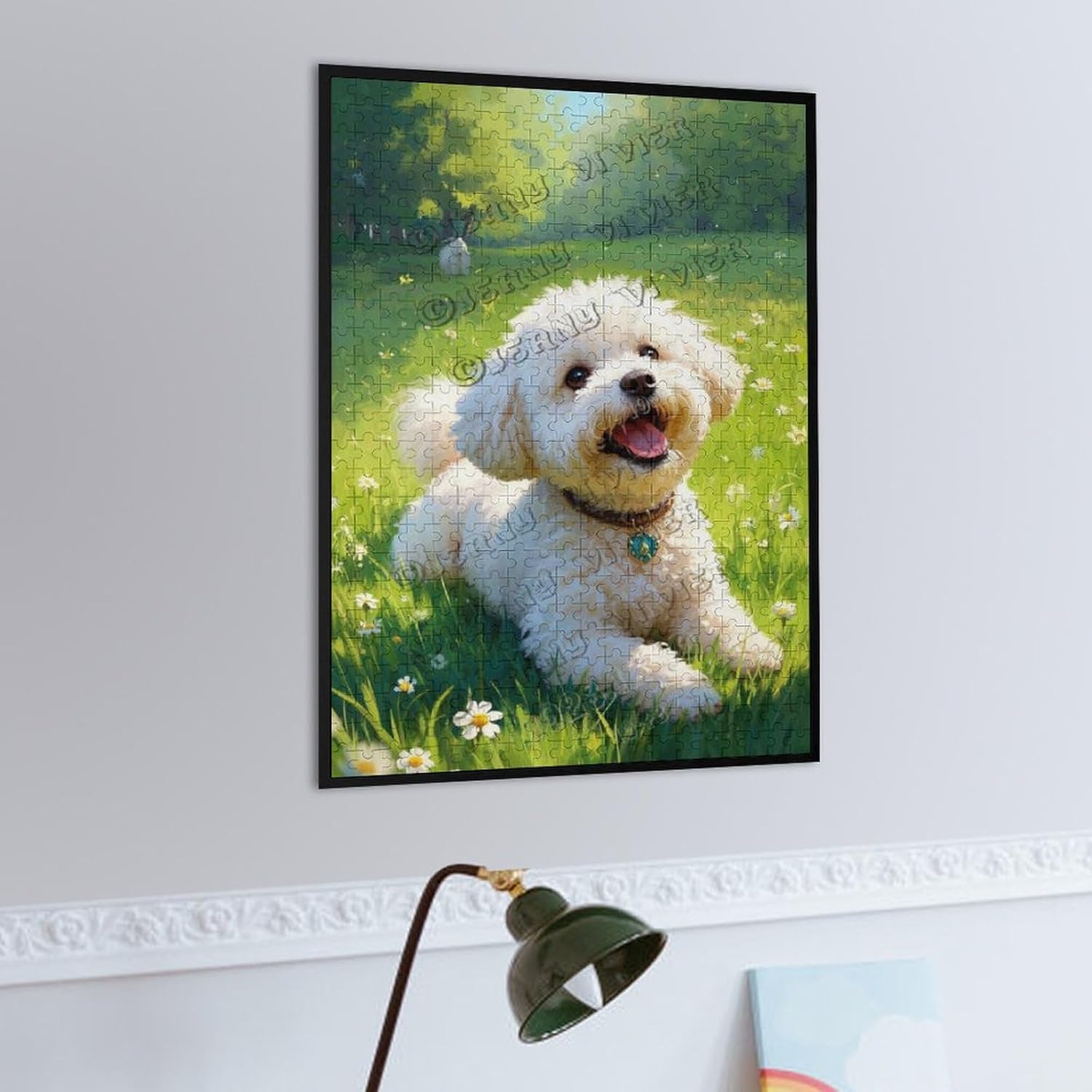 500 pcs Jigsaw Puzzle – Bichon Frise on The Grass Wooden Puzzle for Adults – Relaxing, Calming Brain Activity and Dog Lover Gift