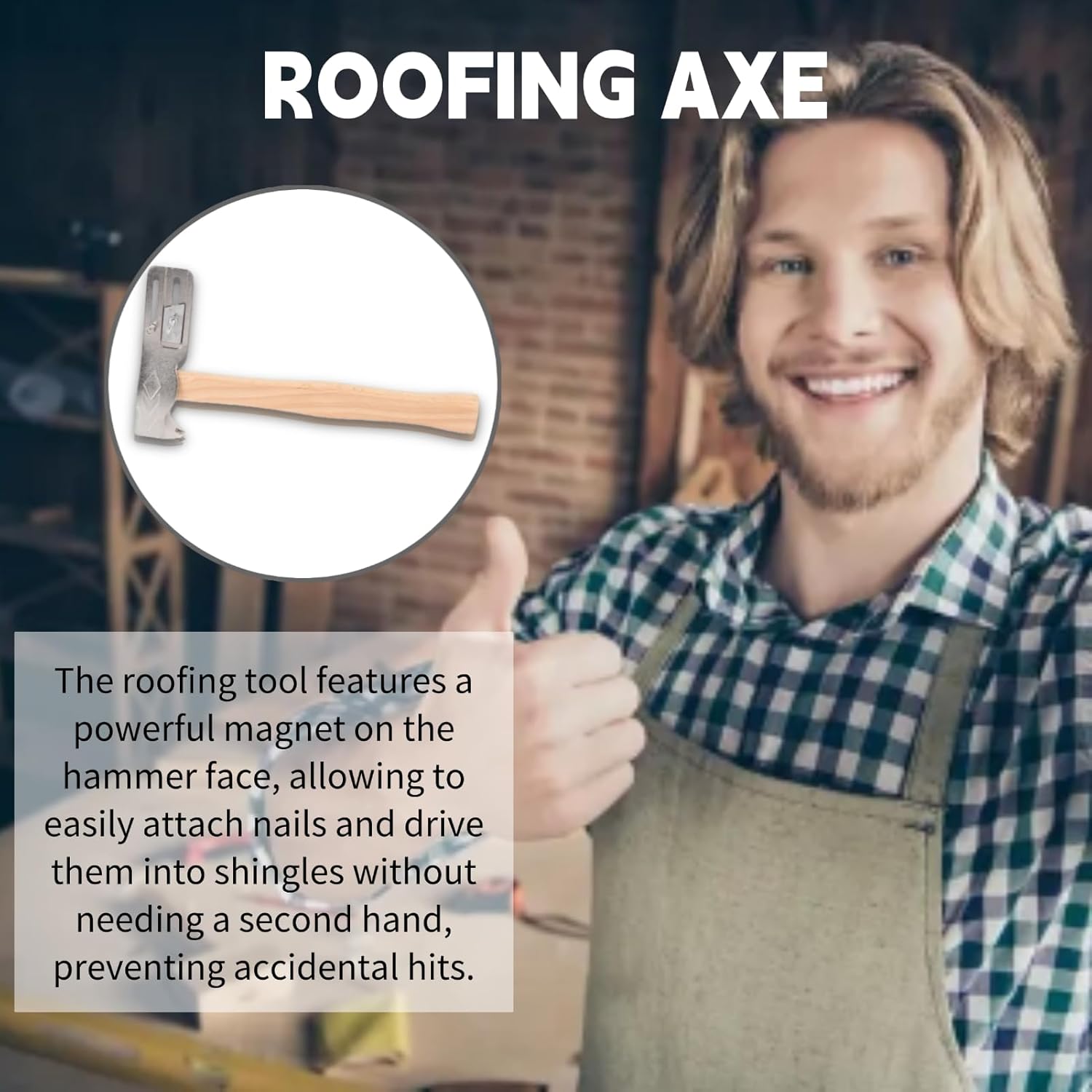 Magnetic Roofing Hammer, Magnetic Hatchet for Roofing Repair, Roofing Axe with Solid Wood Handle for Quick Installation of Roofing Nails and Felt Hats