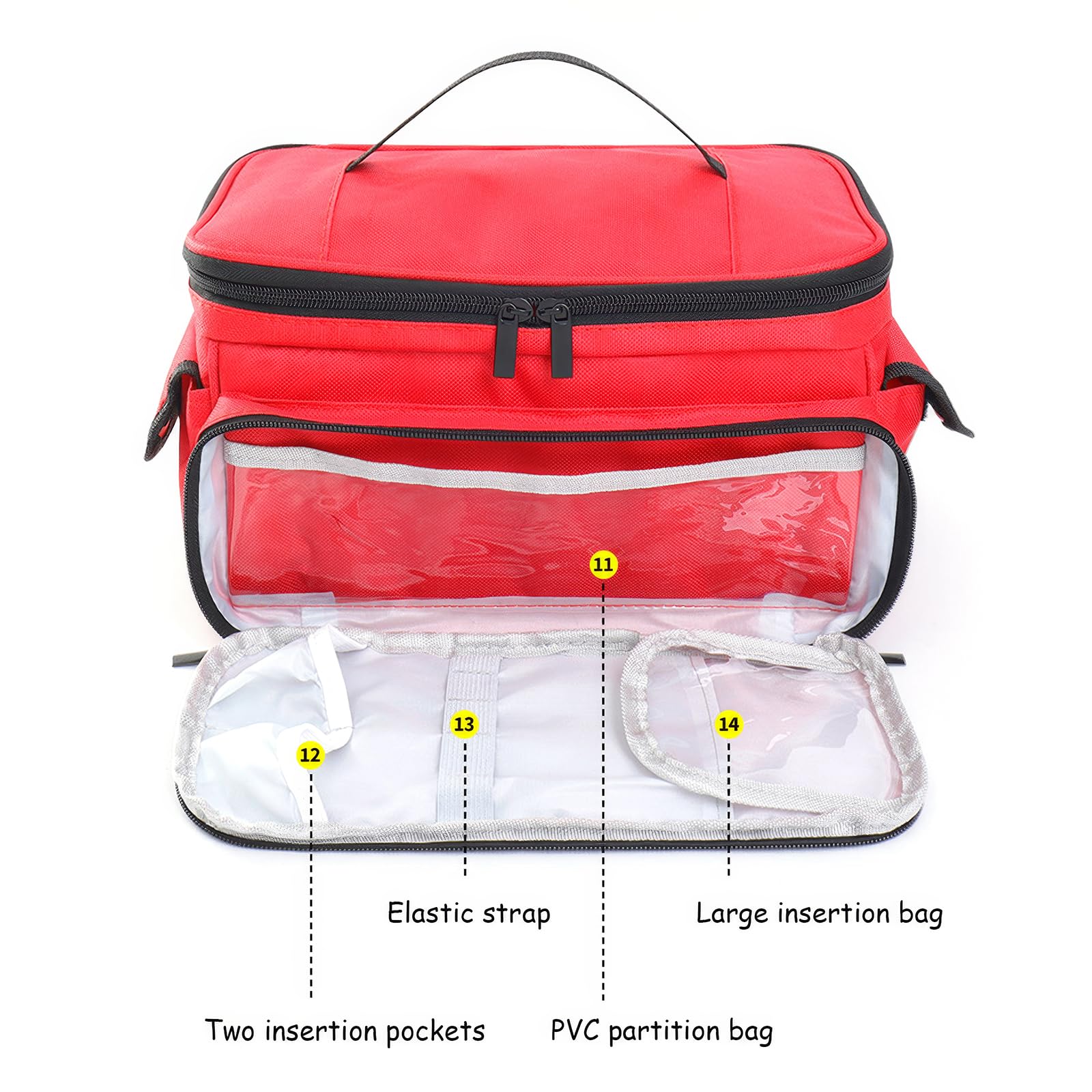OUZHOU Erste Hilfe Tasche Leer, Erste Hilfe Set Aufbewahrungstasche, Notfalltasche Arzttasche mit Griff, Reiseapotheke Medikamententasche, Hausapotheke First Aid Kit für Zuhause, Büro, Outdoor Rot